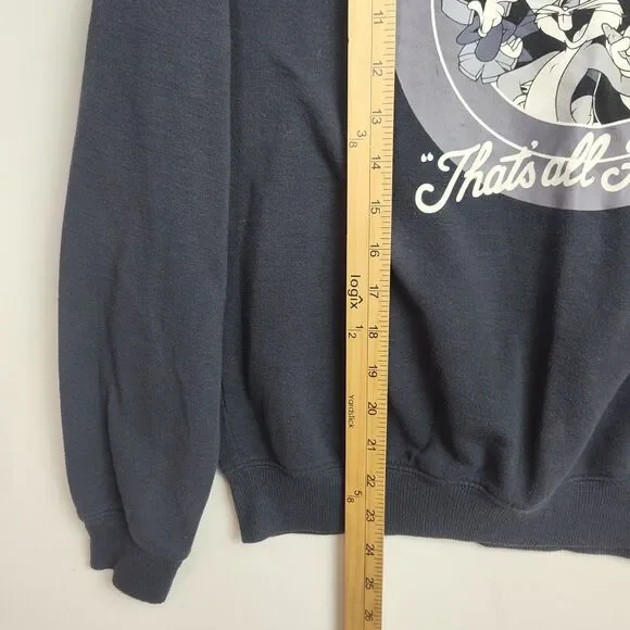 VTG Looney Tunes Sweatshirt Women's XS Blue Crew Neck Print "That's All Folks!" - Picture 7 of 9